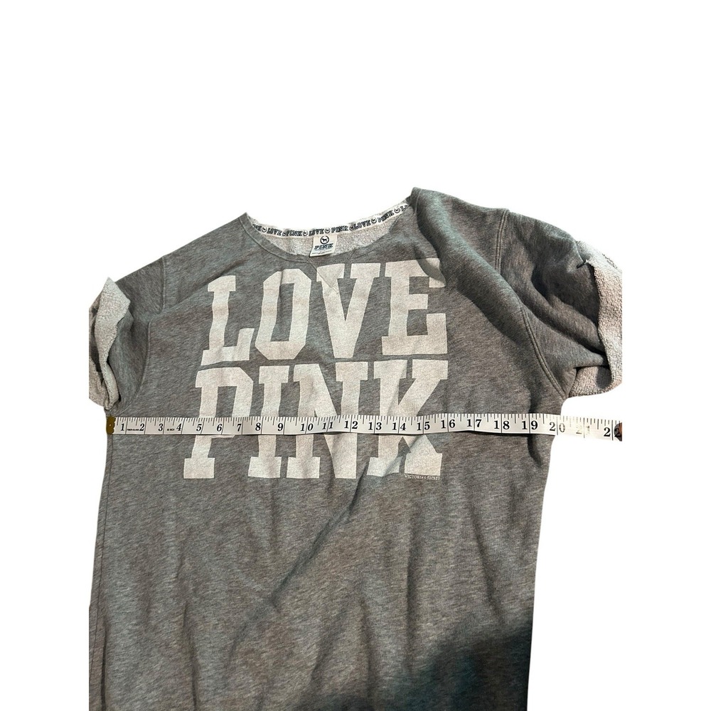 PINK by Victoria's Secret Love Pink Gray Graphic Sweatshirt Short Sleeve SZ S - Picture 5 of 7